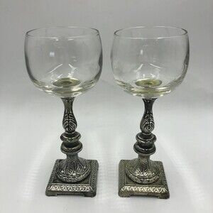 Vintage Set of 2 Metal and Glass Votive Candle Holders Stands Pewter Silver